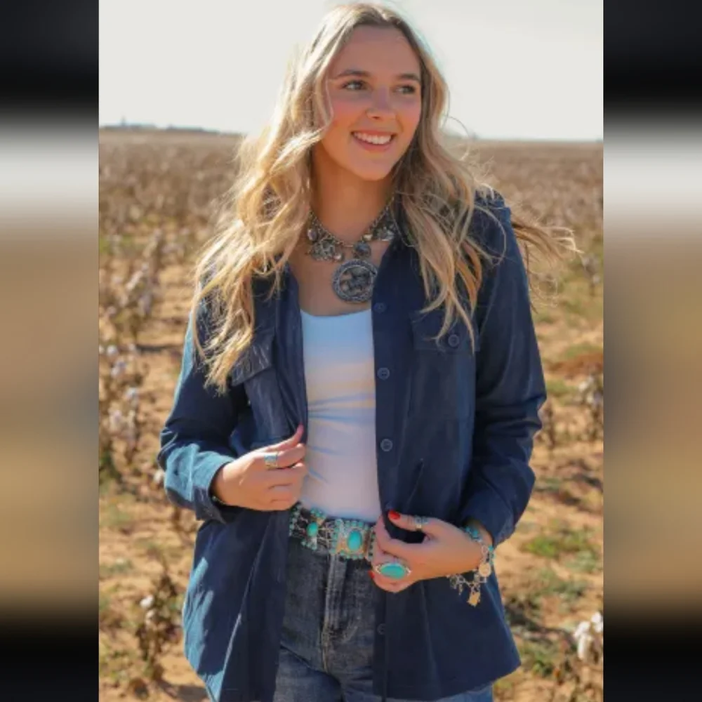 New Blue corduroy Aztec back jacket - Picture 9 of 17